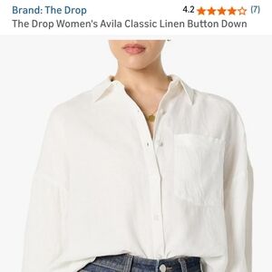 The Drop Women's Avila Classic Linen Button Down Shirt White Sz L
